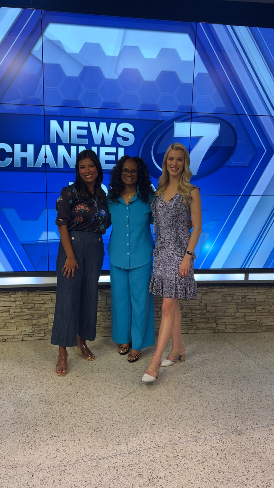 Cara with the hosts on the News Channel 7 set